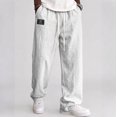 thumbnail image 2 of Mens Linen Cotton Pants Drawstring Waist Lightweight Baggy Sweatpants Loose Fit Beach Travel Straight Leg Pants With Pockets, 2 of 4