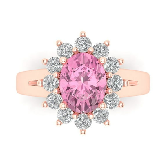 Halo Engagement Ring for Women - 2.72ct Simulated Pink Diamond in 14K Rose Gold Promise Ring