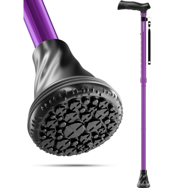 Bastón HONEYBULL con colchón de aire para hombre y mujer - Plegable, ajustable, con base protectora, resistente | Bastones para adultos mayores (morado)