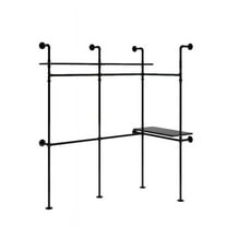 Industrial Pipe Clothing Rack, Reversible 118.3'' Clothes Rack for Hanging Clothes, Heavy Duty Garment Rack Closet Wardrobe Rack with LED Lights & Shelves, Walk-in Closet System, Black (Three)