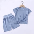thumbnail image 2 of YunPes ﻿Toddler Kids Solid Loungewear Sets Crewneck Short Sleeve Tees + High Waist Elastic Shorts Sets Summer Casual 2PC Outfits, 2 of 9