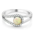 thumbnail image 2 of Gem Stone King 925 Sterling Silver White Ethiopian Opal Engagement Ring for Women | 0.65 Cttw | Round Cabochon 5MM | Gemstone October Birthstone | Size 7, 2 of 3