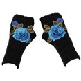 thumbnail image 2 of D-GROEE 1 Pair Women's Wrist Arm Warmers Stretchy Cable Knitted Fingerless Gloves with Flower Embroidery, 2 of 6