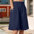 thumbnail image 2 of vigerkar Women's Bermuda Shorts Knee Length Elastic Waist Drawstring Workout Athletic Long Shorts with Pockets (Navy, L), 2 of 7
