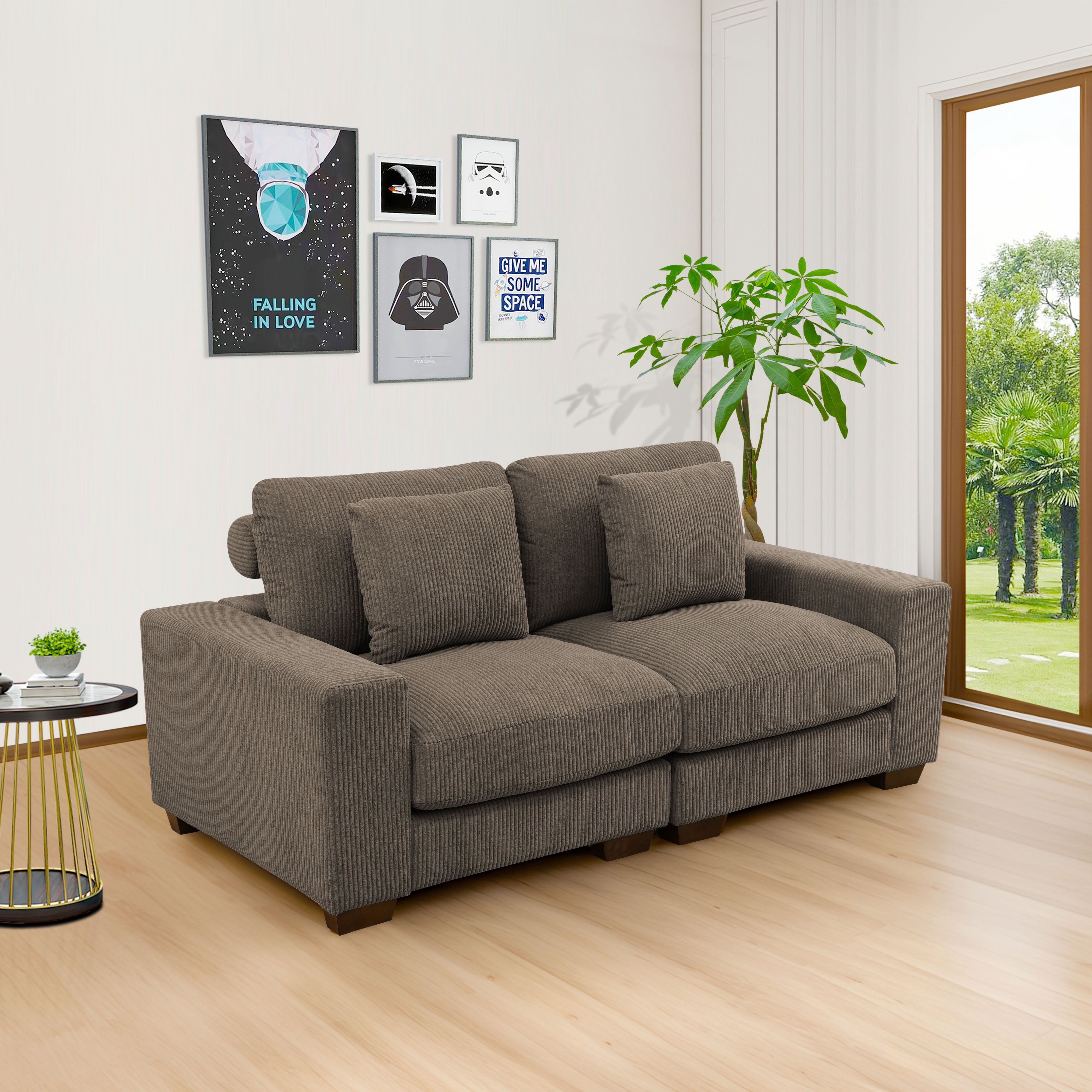 MAYEERTY Modular Sofa Set, Upholstered Couch with Anti-Insect Solid Wood Frame, Convertible Sofa for Living Room Apartment Family Room, Brown