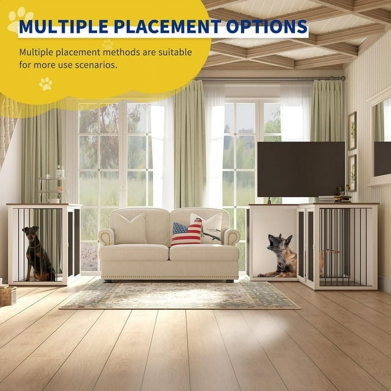 Large Dog Crate Furniture for 2 Dogs, Linor Large Dog Kennel Furniture with Divider, Double Doors, Wooden Double Dog Crate, 80.7 x 23.6 x 31.4 inches (White)