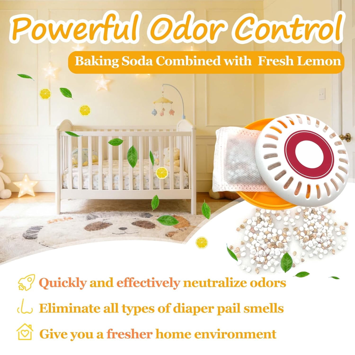 Lemon-Scented Deodorizer Packs for Baby Puck Cartridge, Odor Absorber Refills Compatible with Munchkin Step and Pail Diaper Pails, 12 PCS (For 3.5" Cartridge) (12, Lemon)