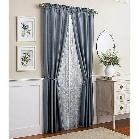 Better Homes and Gardens 6pc Window Set in Faux Silk with Printed Scroll Sheer
