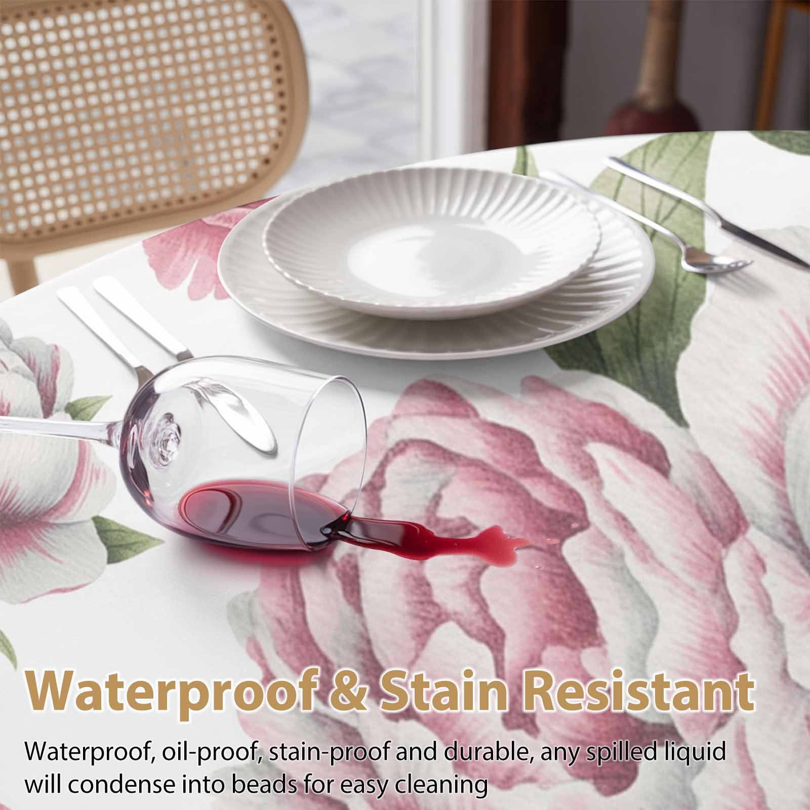 Round Tablecloth Pink Rose Vintage Floral Waterproof Oil Proof Polyester Table Cloth Cover Decor for Home Dining Outdoor,Patio,Parties, 54" Dia. Watercolor Flower Pattern