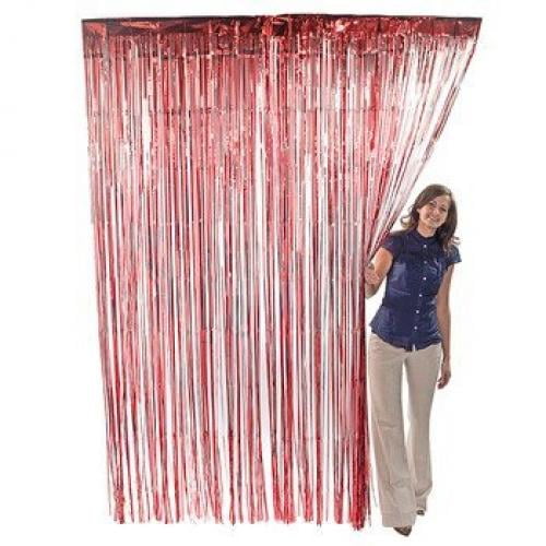 Red Metallic Foil Fringe Curtains