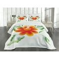thumbnail image 3 of Ambesonne Garden Quilted Bedspread Set 3 Pcs, Daffodils in Watercolors, King Size, Orange Green, 3 of 5