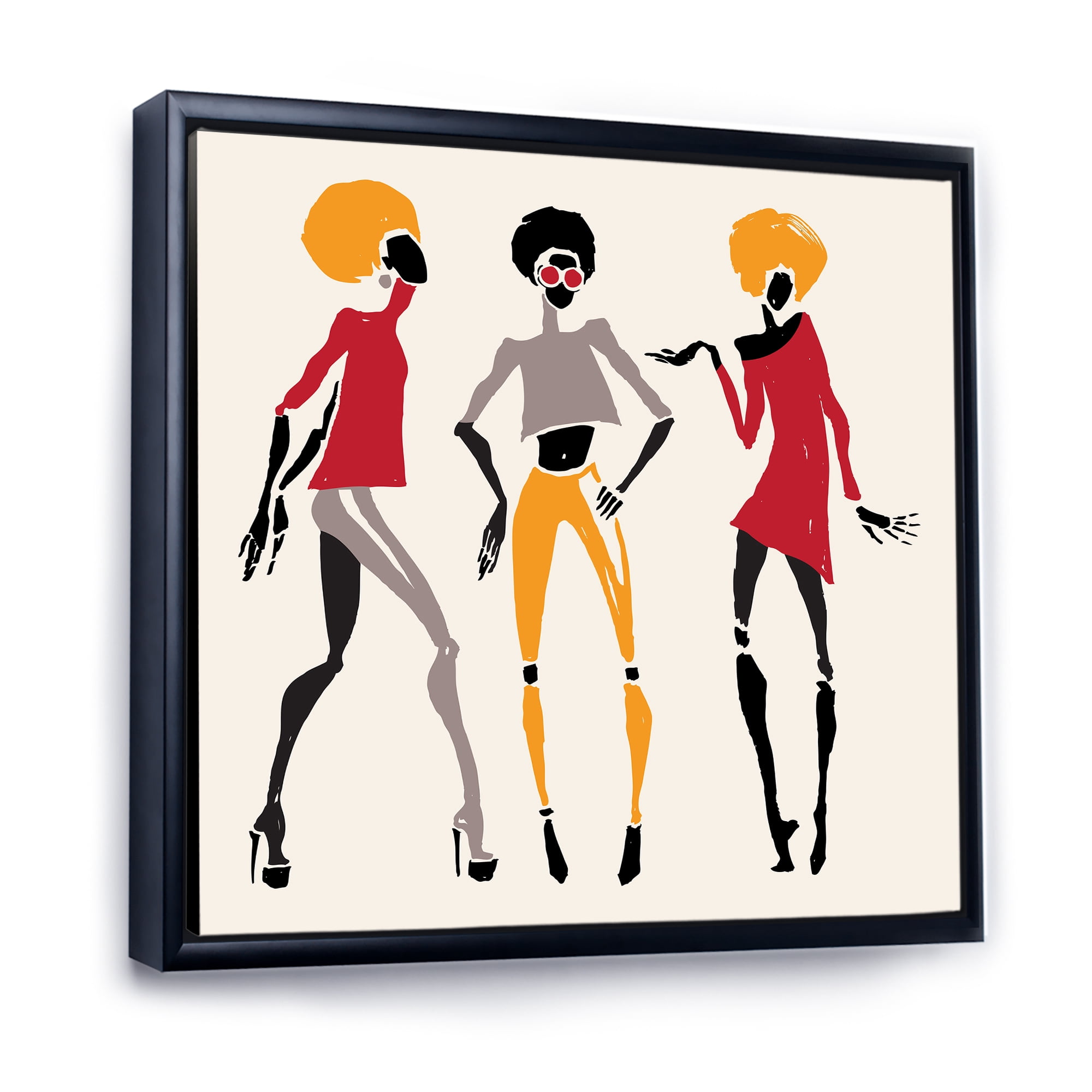 Designart 'African American Women Silhouettes Red and Yellow I' Modern Framed Canvas Wall Art Print