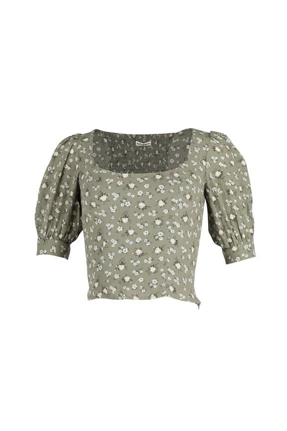 Pre-Owned Reformation Cave Top with Floral Print in Green Khaki Viscose