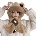 thumbnail image 1 of MIASHUI Hat for Women Winter Warm Thick Scarf Connected Two-Piece Set Ear Protection Hat Cold Protection Scarf Khaki, 1 of 3