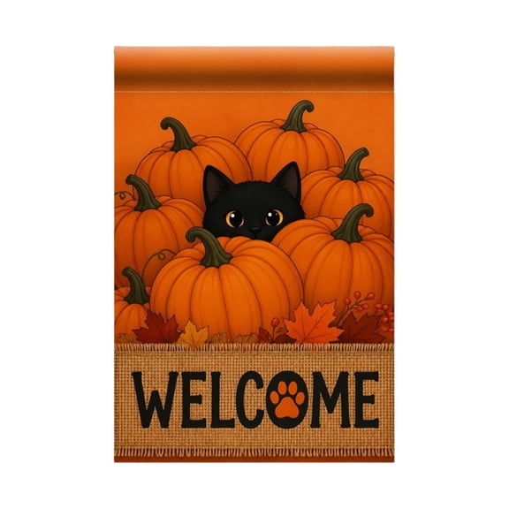 Lilixerw Halloween Welcome Garden Flag Decoration, Black Cat Pumpkin Yard Banner with Burlap Style Detail, for Lawn, Porch and Patio Seasonal Display, 17.7x11.8 inch