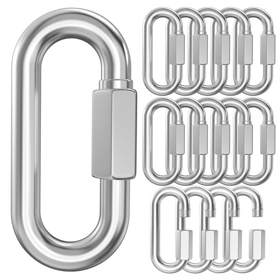 15 Pack Heavy-Duty Chain Hooks Quick Links - 304 Stainless Steel 1/8" Locking Carabiner Anti-Rust Chain Connector Quick Link for Towing,Swing,Shade