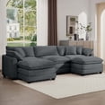 thumbnail image 5 of Modern L-Shaped Grey Corduroy Sofa with Portable Ottoman, 220×80×75cm, 5 of 16