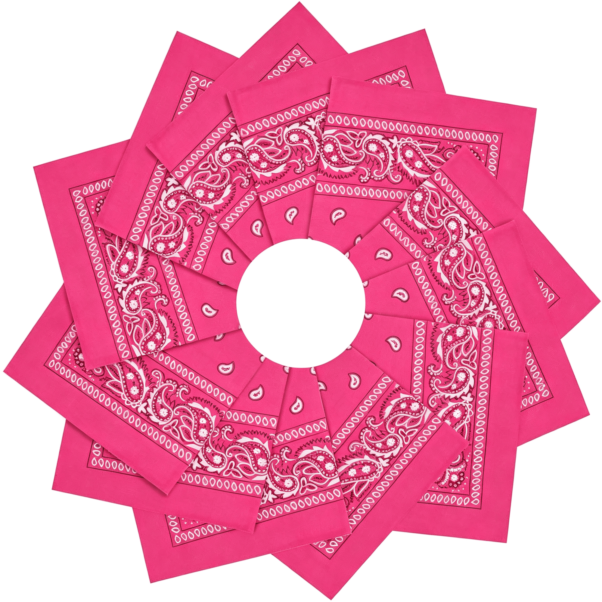 TELOLY 12 Pack Bandanas Unisex Paisley Cowboy Bandanas Bulk Multi Purpose Headband Scarf for Men Women Costume Vibrant Pink Bandanas Bulk for Parties