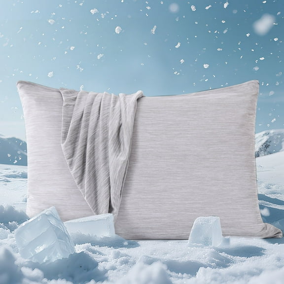 Aship Cooling Pilowcase, 2 Pack Summer Pillowcase with Japanese Arc-Chill Cooling Fiber, All season Standard Pillow Case with Hidden Zipper, 20"x26" Gray