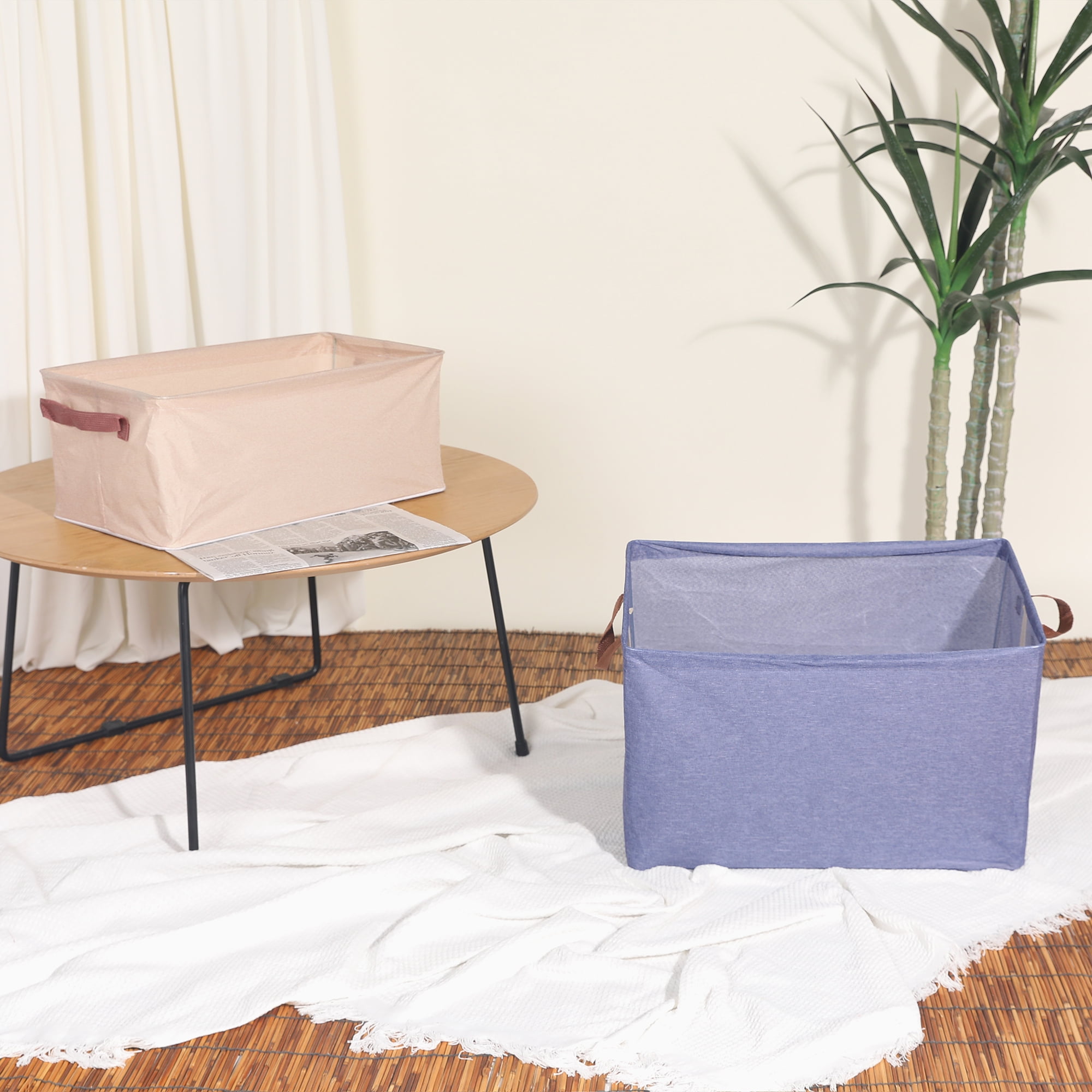 Unique Bargains Fabric Storage Bin with Handles, Collapsible Basket Beige 12*9.5*8in