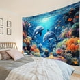 thumbnail image 3 of Blue Ocean Dolphin Tapestry Wall Hanging Tropical Fish Coral in Underwater World Wall Art Summer Sea Nature Landscape Tapestry for Bedroom Living Room Dorm Decor, 40L X 60W inches, 3 of 6