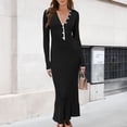 thumbnail image 1 of Vestido de otoño con cuello en V Vestido ajustado de punto acanalado para mujer Traje diario con cuello vuelto, 1 of 6