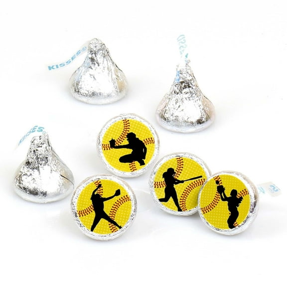 Big Dot of Happiness Grand Slam - Fastpitch Softball - Party Round Candy Sticker Favors - Labels Fits Chocolate Candy (1 sheet of 108)