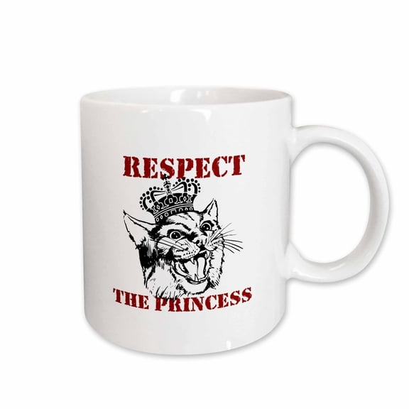 3drose, Funny Cat Drawing- Respect the Princess in Black and Red, 15oz Mug