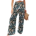 thumbnail image 2 of Wide Leg Pants Women Casual Flower Print Elastic Waist Palazzo Pant for Women Dressy Long Trousers with Pockets, 2 of 6