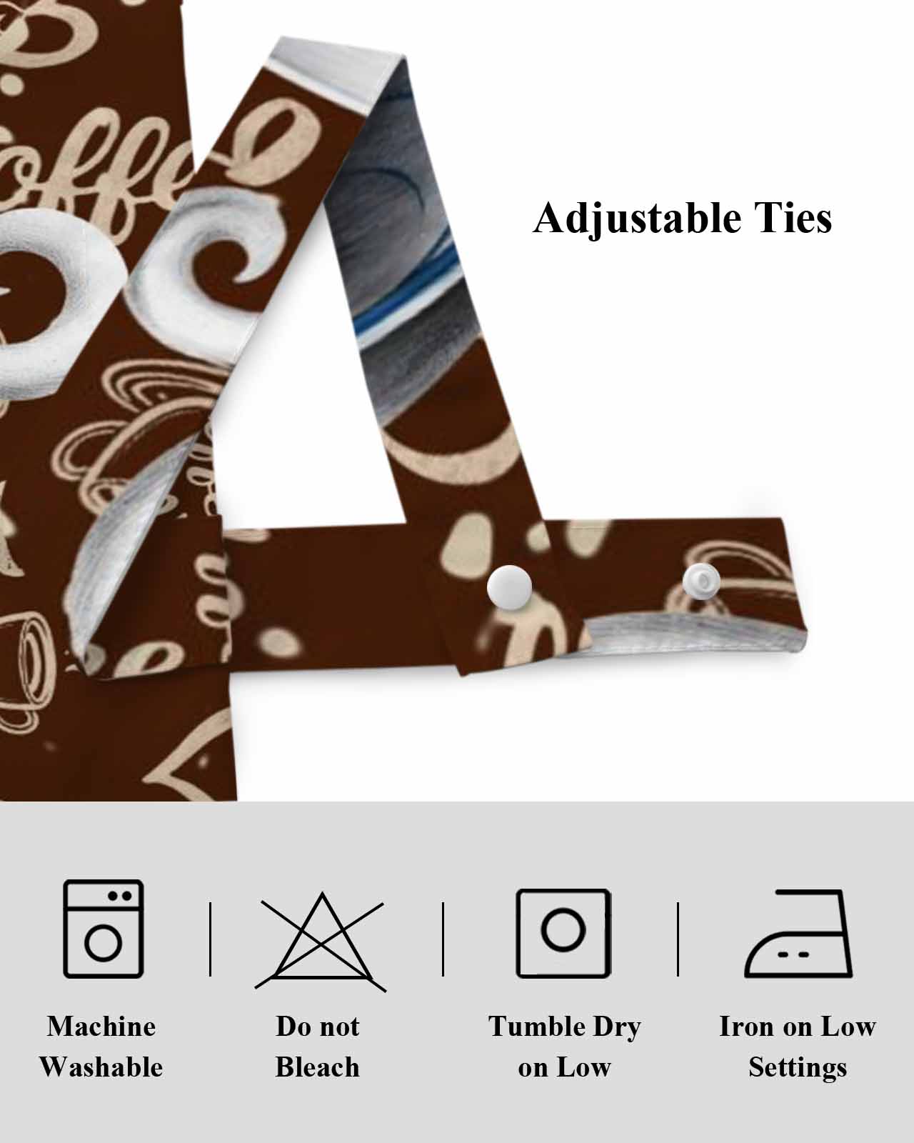 Coffee Latte Beans Tie Up Valances Curtain, Adjustable Kitchen Sugar Retro Brown Valances for Windows Decor, Rod Pocket Short Curtains Set for Bedroom/Bathroom, 54"x18"