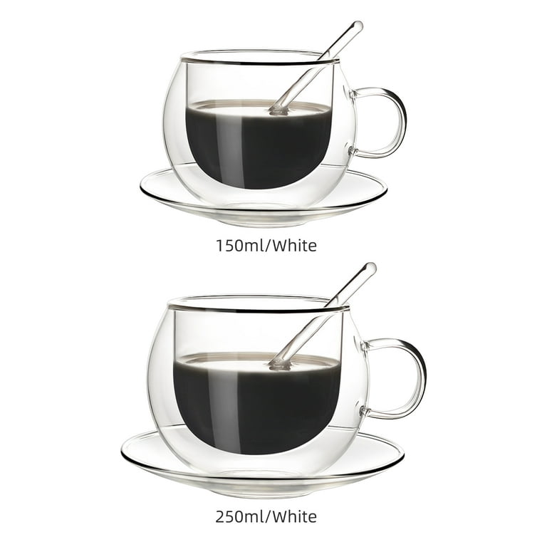 250ml Double Wall Glass Cups Handle Heat Resistant Transparent Wall Glass  Mugs