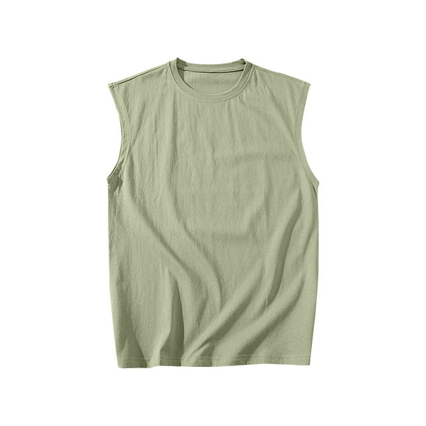 pstuiky Camisetas interiores de tirantes para hombre, Camiseta deportiva de verano informal de color liso sin mangas y cuello redondo para hombre Chaleco para hombre l