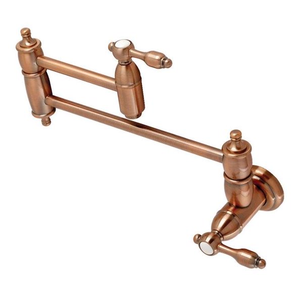 Kingston Brass KS310TALAC Tudor Wall Mount Pot Filler Kitchen Faucet&#44; Antique Copper