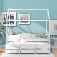 thumbnail image 2 of Wooden Bed Frame with Roof, Bedroom Furniture with Trundle and 3 Storage Drawers, Roof Design, Twin Size House Platform Beds, White, 2 of 7