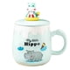 thumbnail image 1 of Taza de cerámica de 350ml, cuchara con forma de corazón para niña, taza con tapa, taza de café creativa para desayuno en el hogar de gran capacidad con dibujos animados, 1 of 5