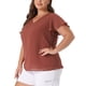 thumbnail image 4 of Blusa de verano para mujer de tallas grandes Agnes Orinda, con cuello en V, mangas acampanadas y puntos suizos, 3X caramelo, 4 of 6
