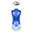 thumbnail image 2 of Xnihocha Women's Metallic Sleeveless Fringe Rumba Salsa Jazz Tango Latin Dance Leotard with Hat Blue L, 2 of 5