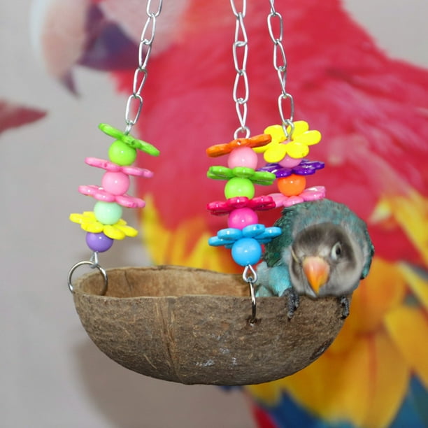 Qiaoxi hamac pour animaux de compagnie suspendu oiseau nid Cage lit  coquille de noix de coco perroquet oiseau balançoire percher support jouet  équipement d'alimentation 