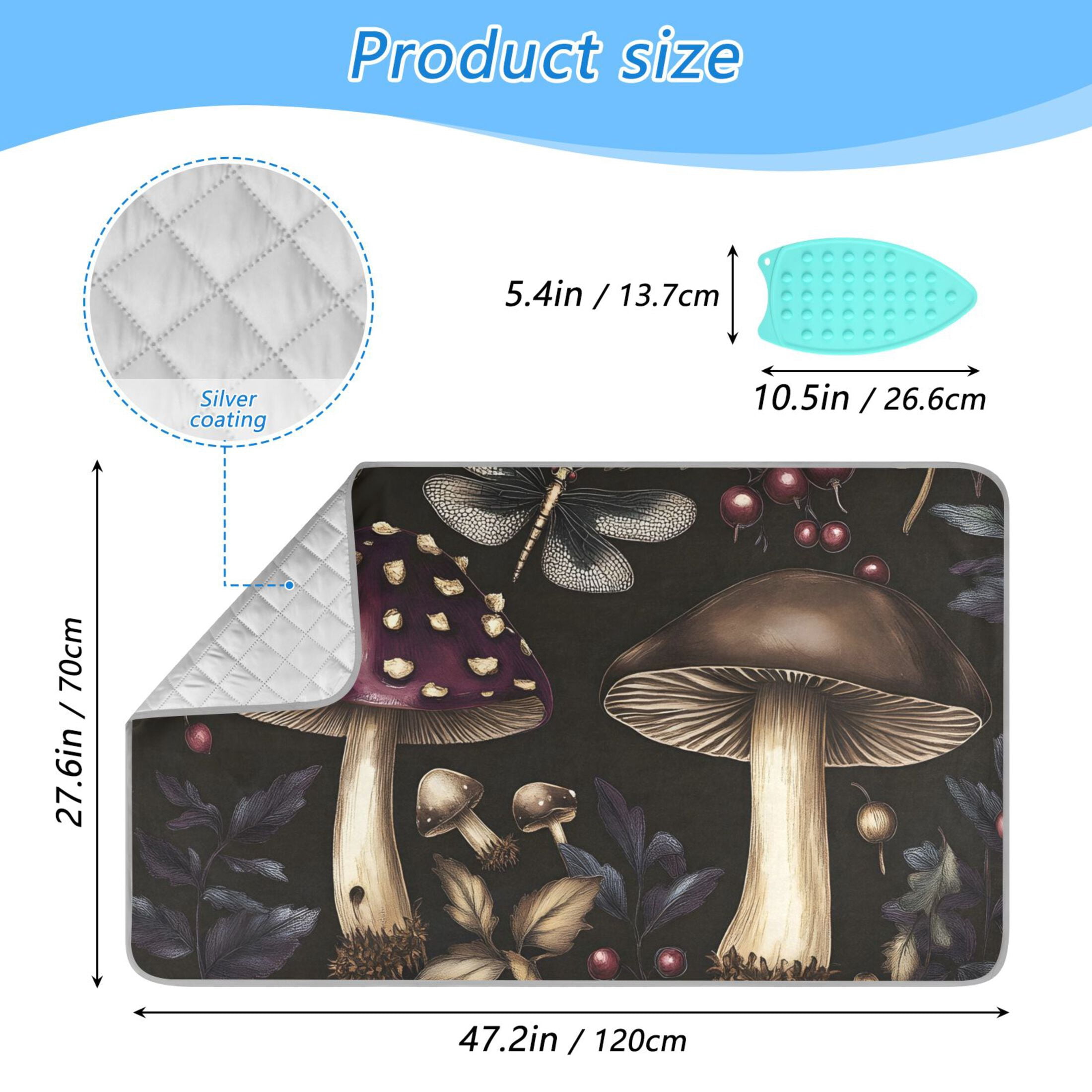 Mushrooms and Leaves Vintage Ironing Mat Blanket for Table Top Travel Portable Ironing Board Pad 47.2x27.6 Inch