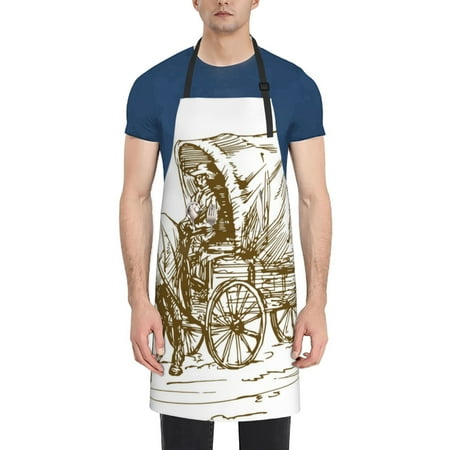 

Goofa Western Scenery With Old Wagon Printed Waterproof Apron 33 Chef Aprons for Men Heavy Duty Chemical Work Apron Adjustable Bib Apron