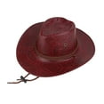 thumbnail image 4 of Sombrero de vaquero para hombre, sombrero de jazz de ala ancha con correa ajustable para la barbilla, duradero Rojo, 4 of 9