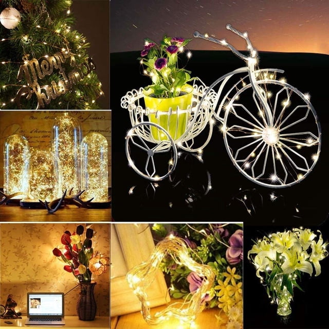 Cadena de luces a pilas (incluidas), paquete de 20, cable de cobre resistente al agua de 1 m con 10 LED de color blanco cálido para decoración de cumpleaños, fiestas, bodas, veladas, Navidad, jardín,