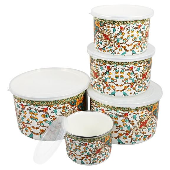 HONMEET 5-Piece Enamel Mixing Bowl Set for Kitchen Use, Assorted Colors, and Multi-Purpose Household Bowls