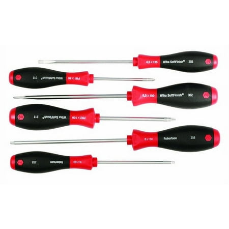 

1PK Wiha 30291 6 Piece SoftFinish Slotted Phillips and Square Screwdriver Set
