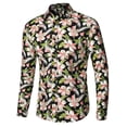 thumbnail image 2 of Camisas de vestir florales de los hombres Camisas con botones casuales de manga larga 100% algodón Verde negro S, 2 of 7