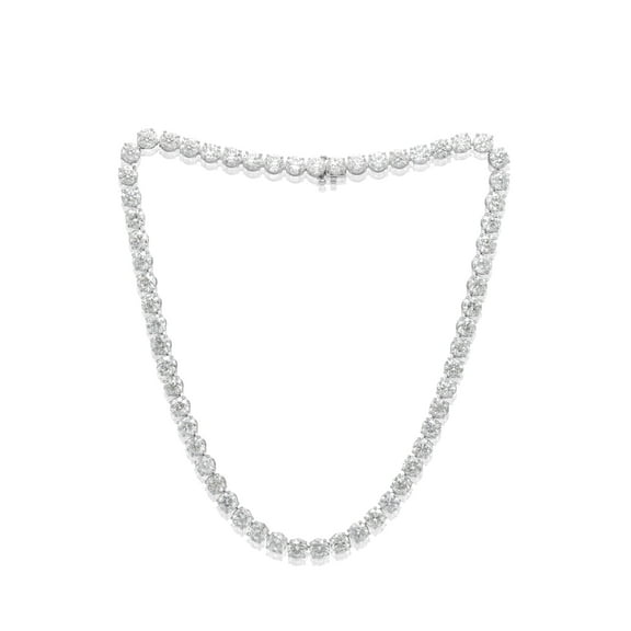 Diana M Custom 18 K White Gold 4 Prong Diamond Tennis Necklace 37.65 Cts Brilliant Cut Round Diamonds 79 Stones 0.48 Each Fg Color Si Clarity. Excellent Cut.