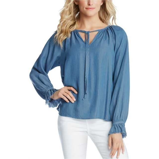 Karen Kane Womens Ruffle Cuff Pullover Blouse, Blue, X-Small