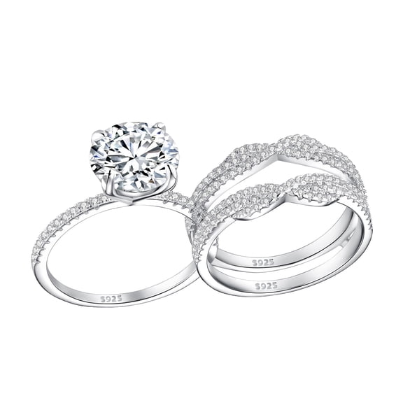 SFTING 4CT Vintage Wedding Ring Guard Enhancers Engagement Rings Set for Women Round Cut 925 Sterling Silver Size 7