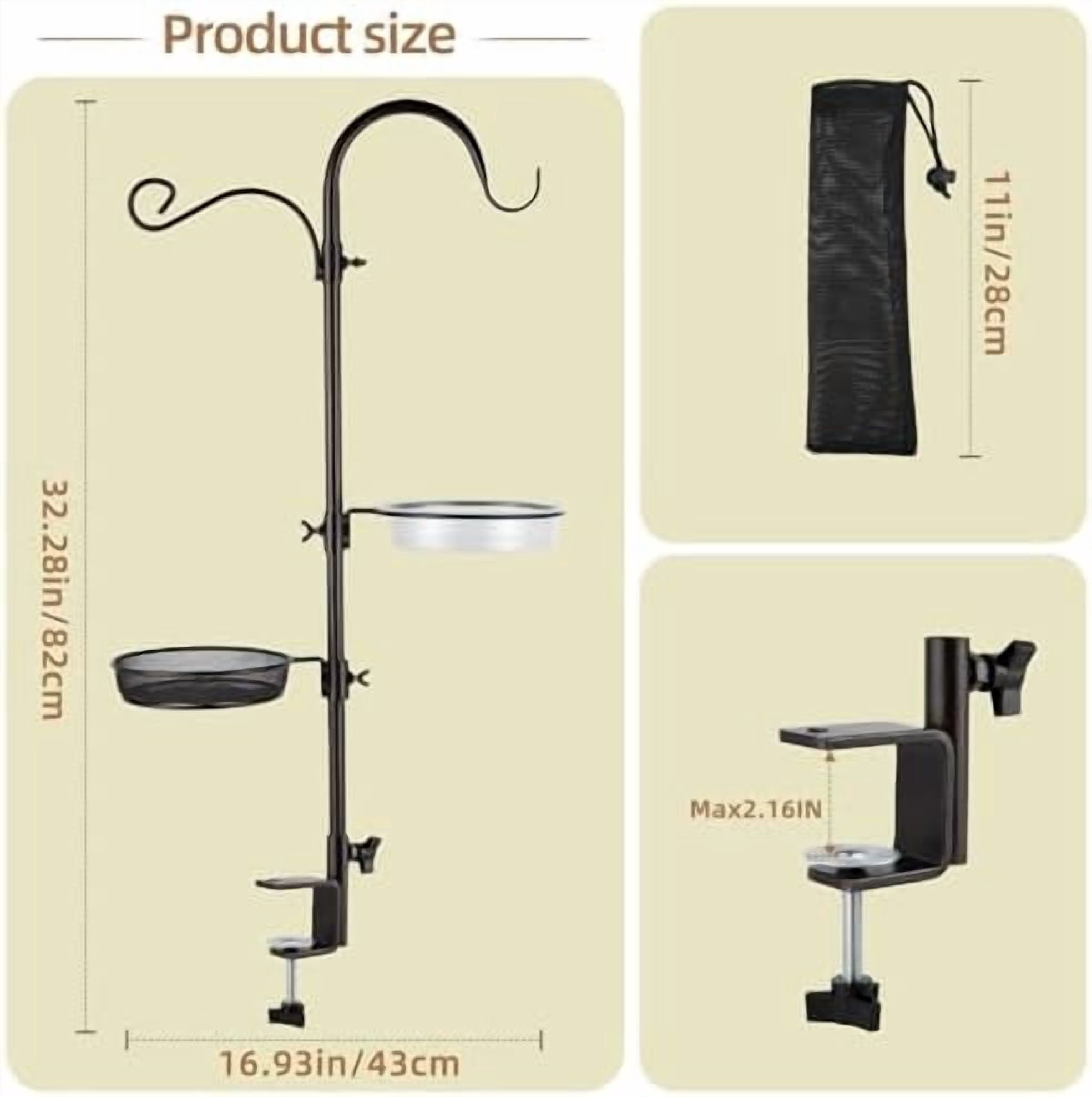 Deck Hook Bird Feeder Pole Bird Feeder Porch Multi Hook Bird Feeding Station Kit Multi Feeder Hanging Kit Premium Bird Bath for Attracting Wild Birds Bird Feeder Planter Hanger