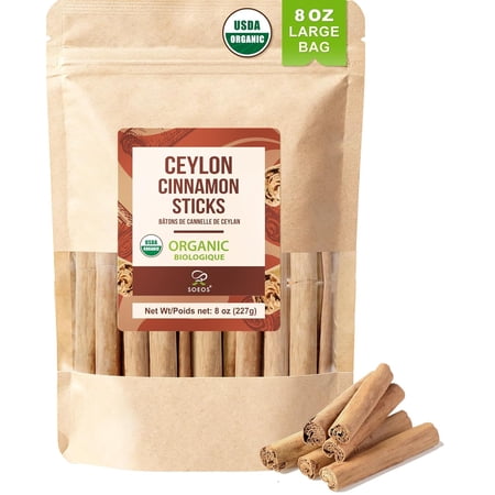 Soeos Ceylon Cinnamon Sticks, 8 oz (227g) Premium Grade Ceylon Cinnamon, Naturally Aromatic Whole for Baking, Cooking, Desserts, and Beverages